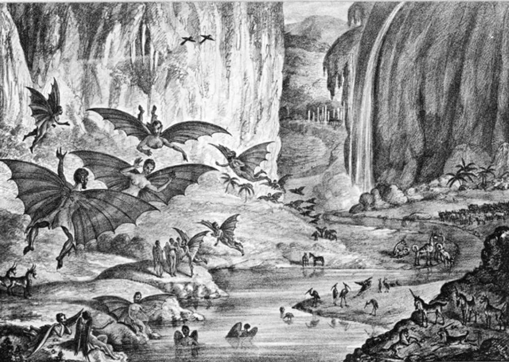 A lithograph of the hoax's "ruby amphitheater", as printed in The Sun. Wikimedia Commons - Public Domain.