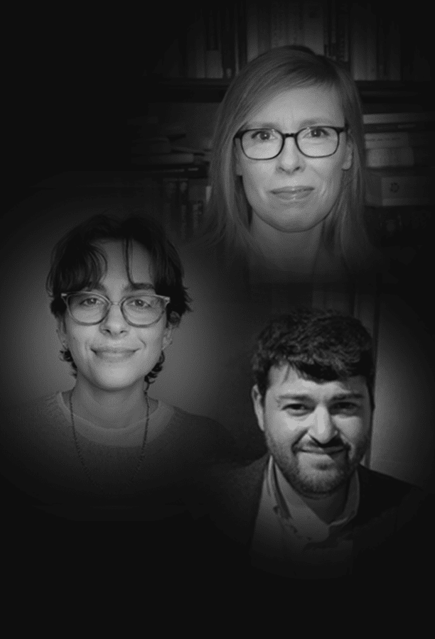 a composite image of portraits of Professor Christine Ferguson, Dr Efram Sera-Shriar and Dr Emma Merkling